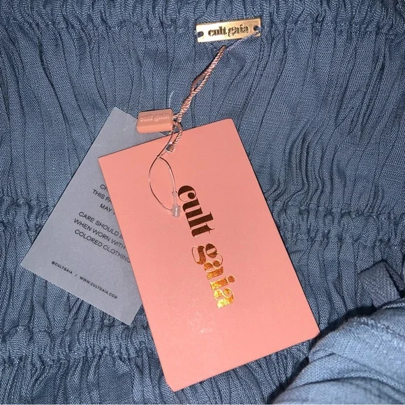 CULT GAIA Lola Smocked Linen Midi Dress Blue Steel NWT - Picture 11 of 13